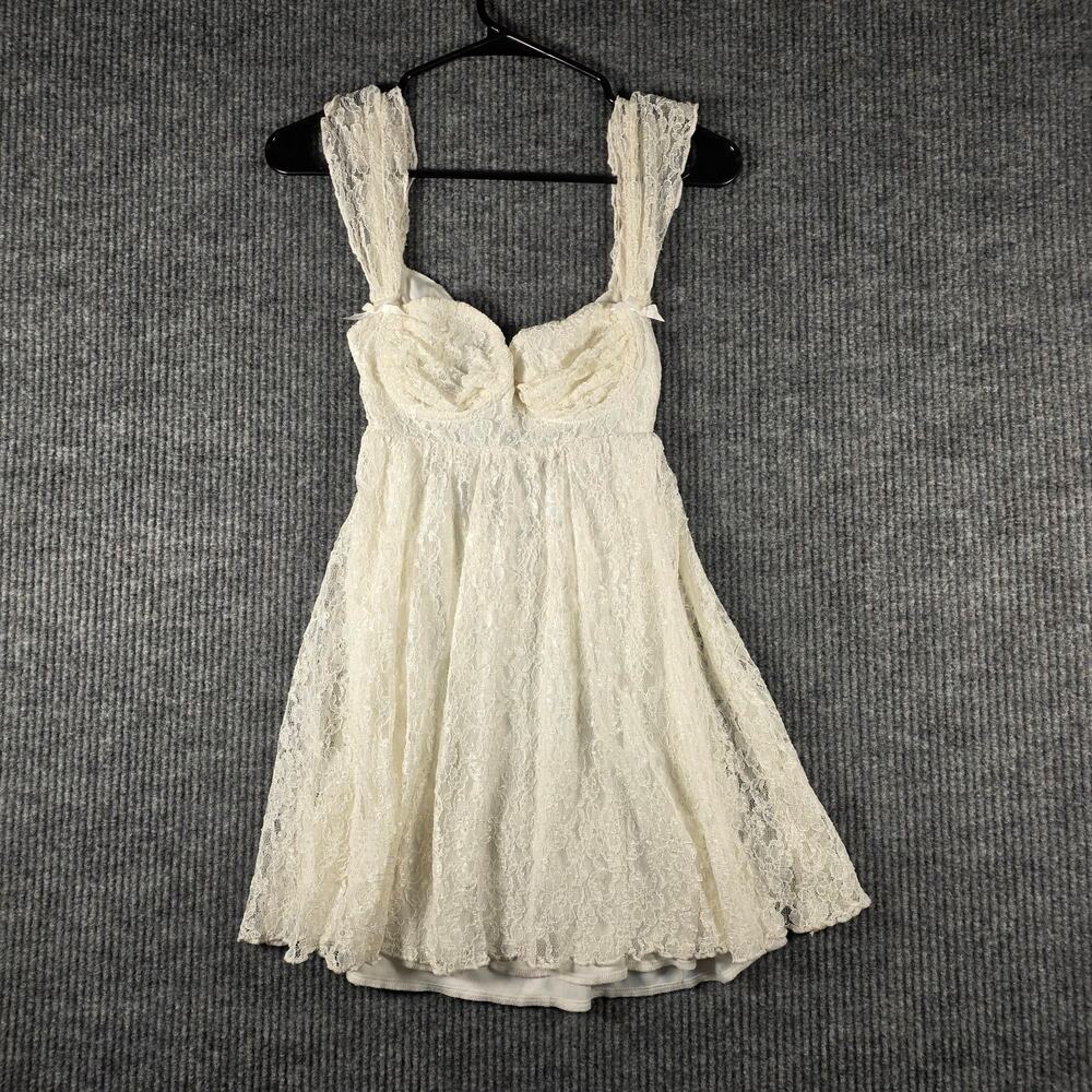Lucy in the Sky Lace Dress Ivory Open Back Tie Fit Flare Mini size S